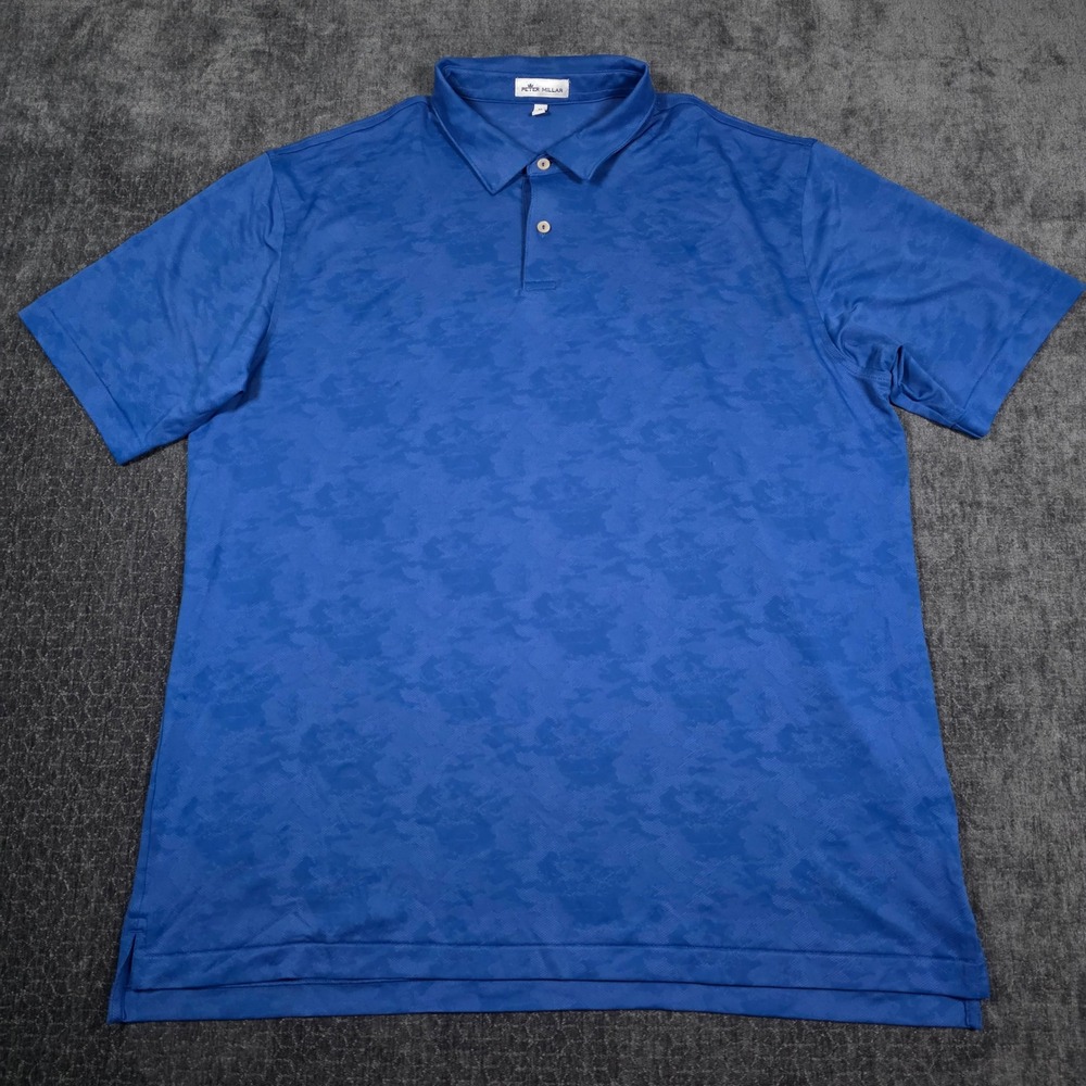 Peter Millar Mens XL Blue Camo Performance Golf Polo Shirt Short Sleeve Stretch